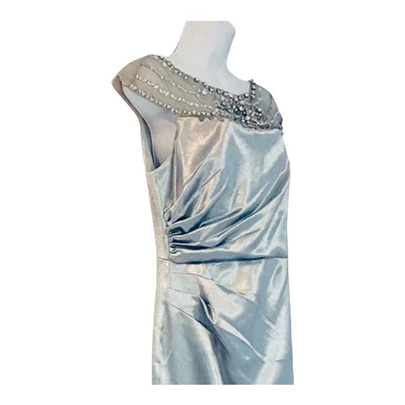 5 GOWNS sz 4 6 8 10 12 Papell Formal Blue Satin Rhinestone Maxi Prom Bride Dress - Picture 9 of 15